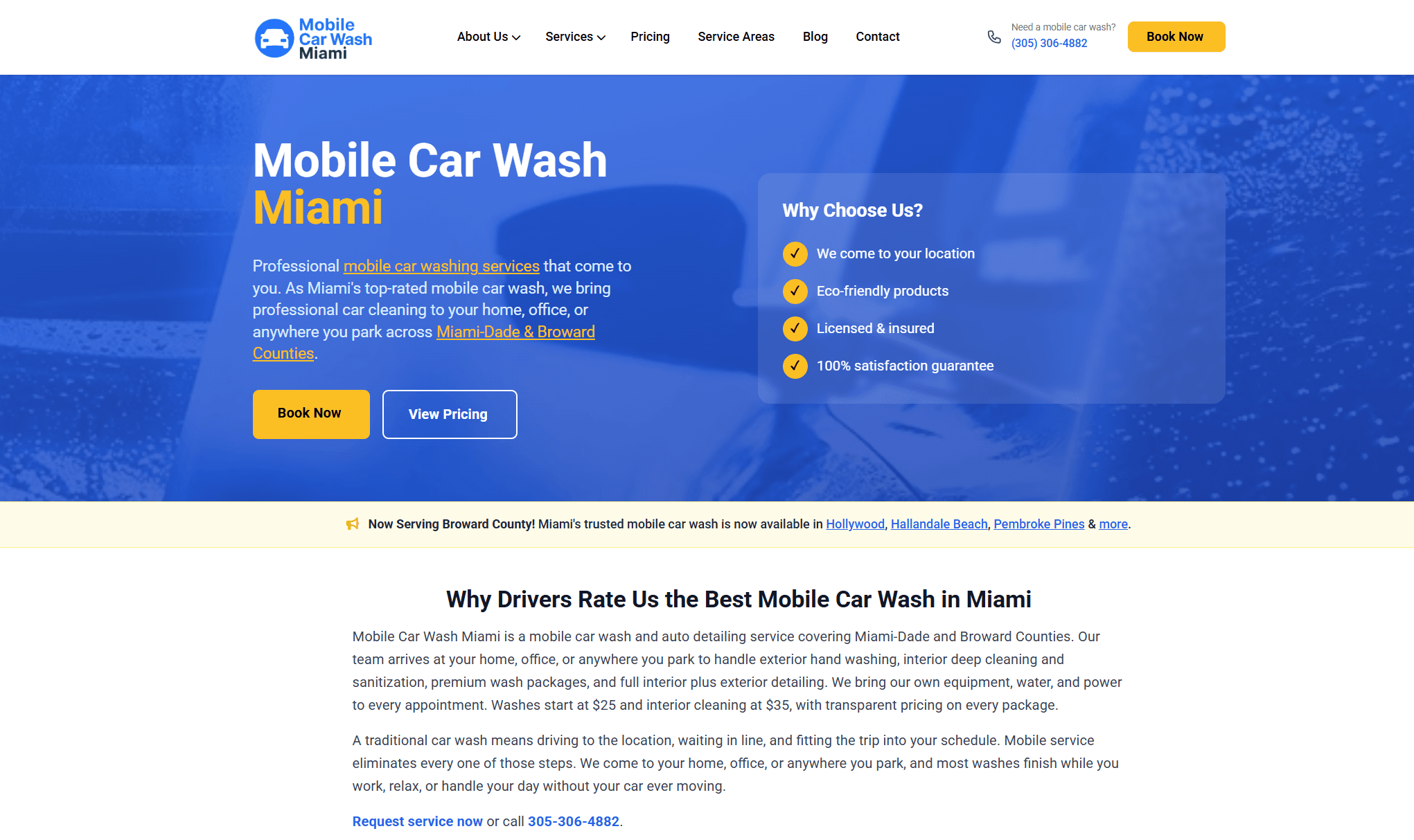 Case 02 homepage for mobilecarwashmiami.com