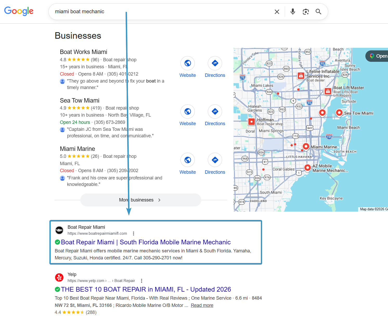 Case 01 Google rankings for boatrepairmiamifl.com