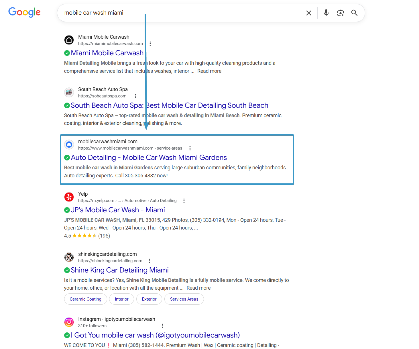 Case 02 Google rankings for mobilecarwashmiami.com